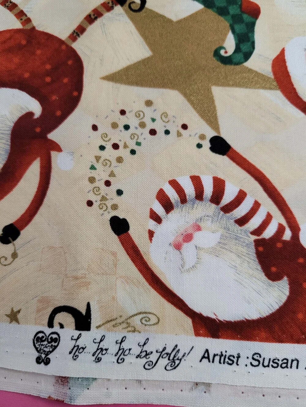 Ho-Ho-Ho-Be Jolly Susan Zulauf 100% Cotton Sewing Fabric Santa Theme (1489)